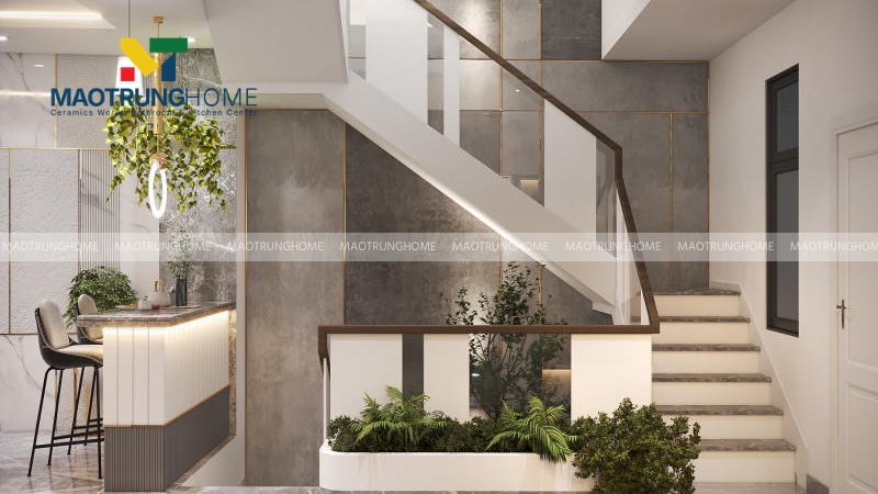 Thiết kế ít ron gạch tạo cảm giác bức tường đồng nhất, sang trọng và đẳng cấp