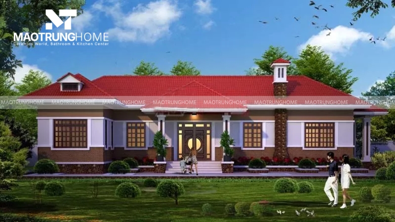 Mái ngói đỏ nổi bật tạo điểm nhấn đặc trưng, giữ trọn hồn kiến trúc Việt