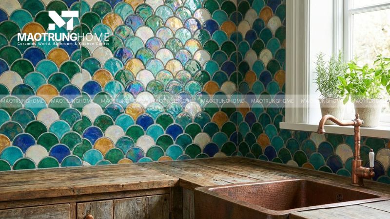 Gạch mosaic dẻ quạt phối màu ngẫu nhiên