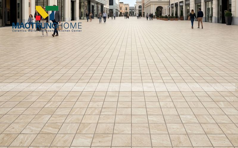  Sự sang trọng của gạch Porcelain giả đá Travertine trong khu mua sắm quốc tế.