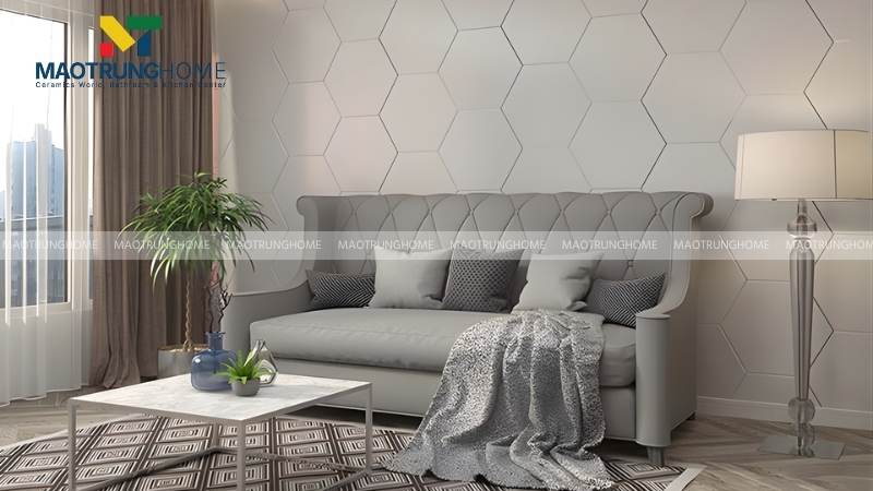 Mẫu gạch lục giác trang trí phòng khách