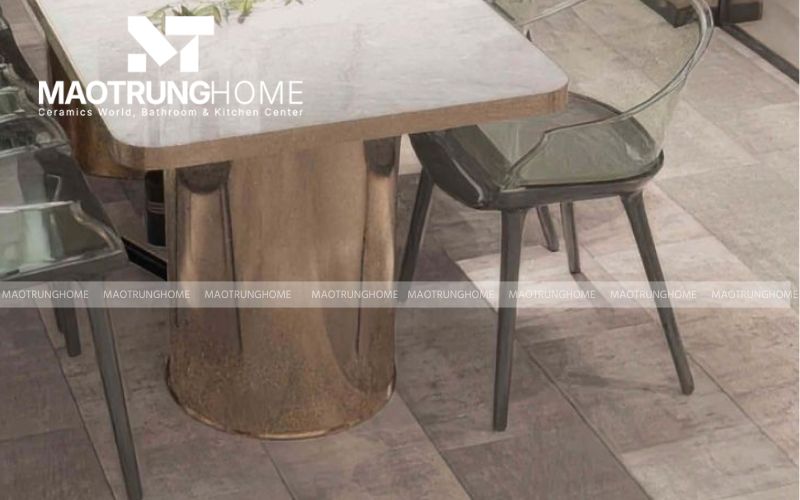 Mẫu gạch xi măng đơn sắc tạo nền tảng vững chãi và tinh tế cho phòng ăn.