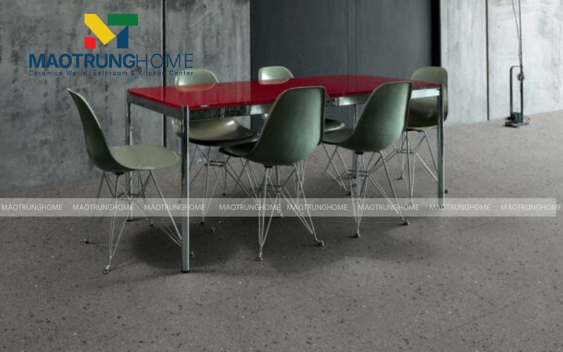 Gạch terrazzo hạt đá đen độc đáo tạo nét chấm phá mạnh mẽ cho sàn nhà.