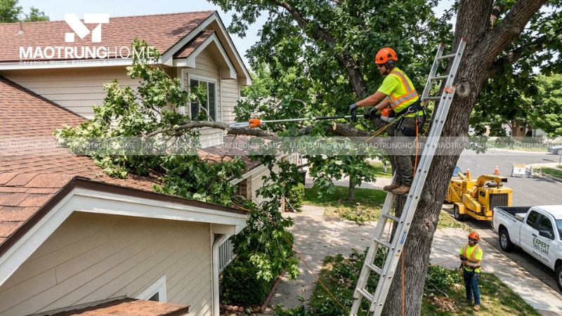 Cành cây lớn cần được cắt tỉa để tránh va đập làm vỡ ngói