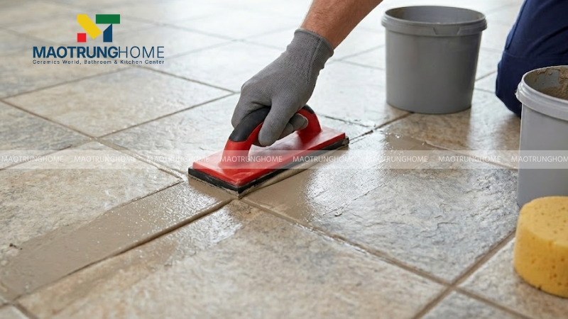 Vệ sinh bề mặt và chà ron gạch