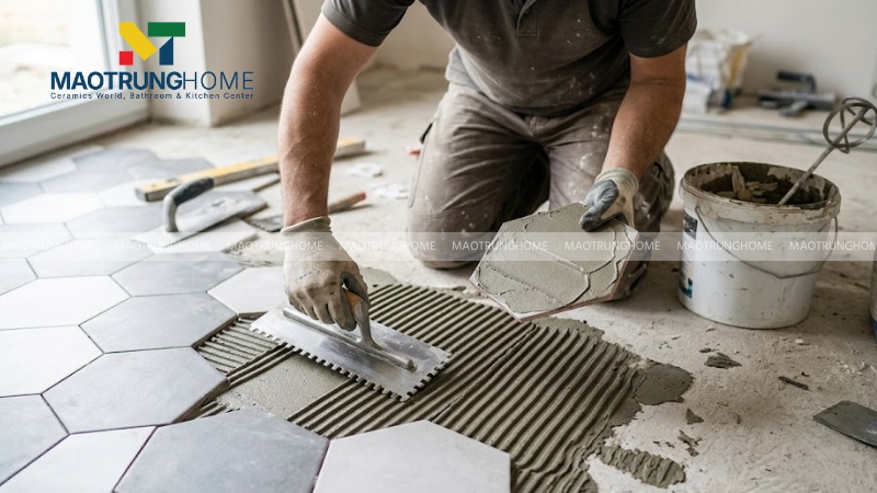 Trộn và trải keo dán gạch đúng chuẩn