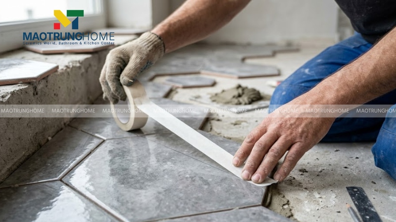 Dán một lớp băng keo giấy dọc theo đường đánh dấu trước khi cắt để tránh làm vỡ men