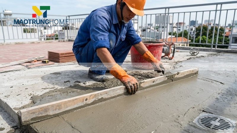 Cán nền và tạo độ dốc thoát nước