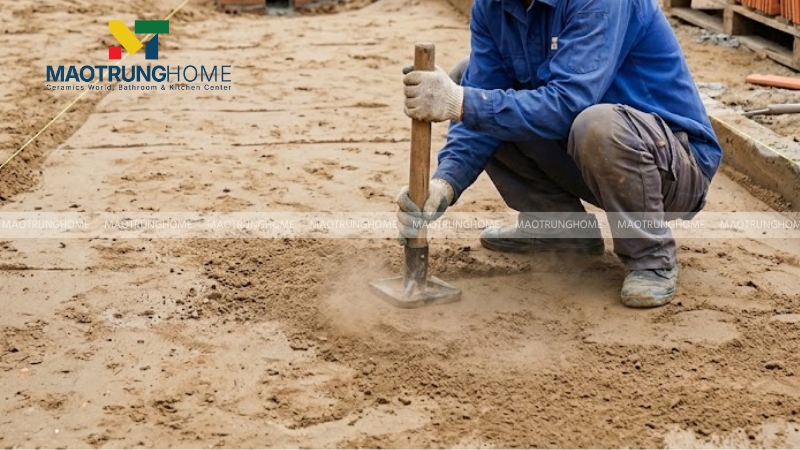 Xử lý và đầm cốt nền tạo độ dốc