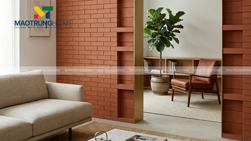Gạch chỉ cho tường ngăn phòng khách và phòng ngủ