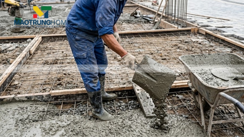 Cần đổ lớp bê tông lót mác phù hợp trước khi tiến hành lát gạch hoặc đá