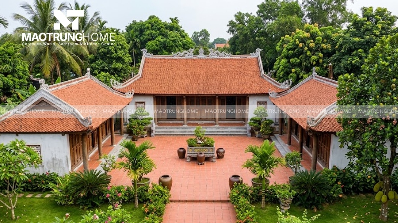 Mẫu nhà 3 gian mái ngói chữ U có sân vườn (Mẫu 2)