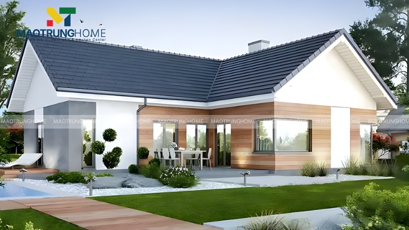 Nhà cấp 4 mái ngói chữ L thông thoáng