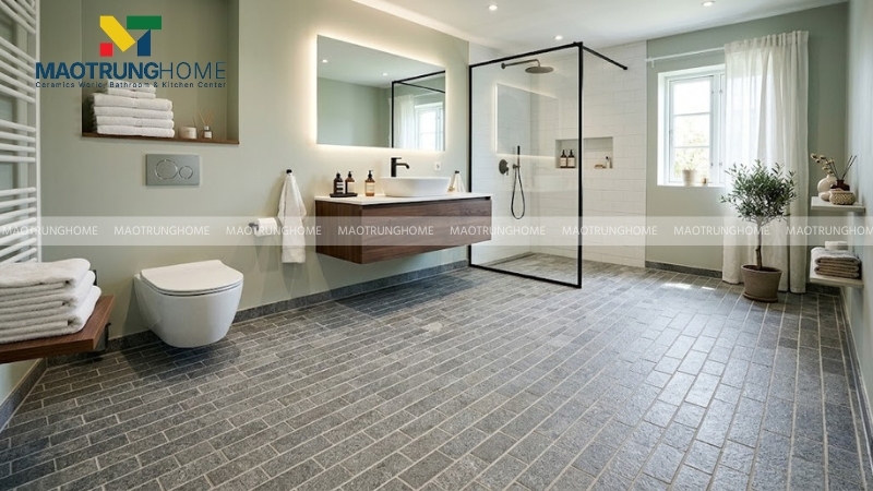 Gạch khổ vuông kích thước nhỏ phù hợp với nhà tắm