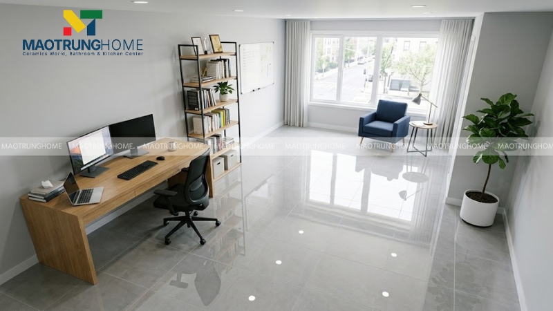 Phòng làm việc gạch vuông tối giản