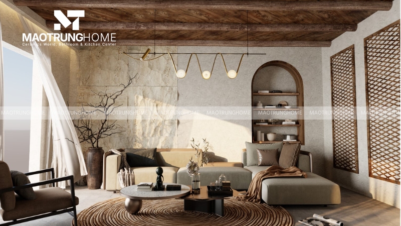 Ứng dụng phong cách wabi sabi cho không gian phòng khách
