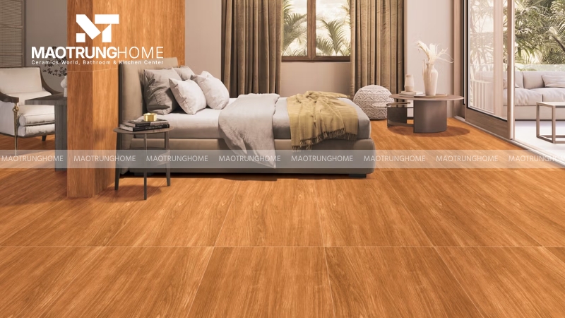 Gạch vân gỗ tông nâu ấm mộc mạc