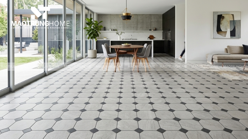 Mẫu gạch bát giác porcelain họa tiết cho không gian hiện đại