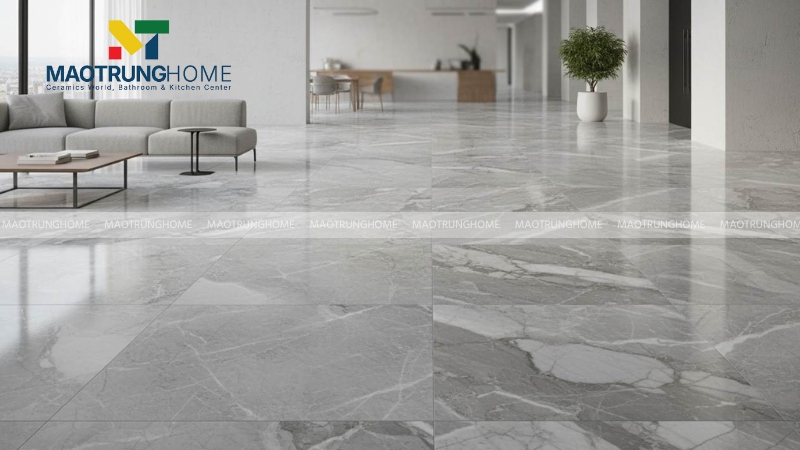 Gạch vân đá marble tạo hiệu ứng sang trọng cho sảnh văn phòng