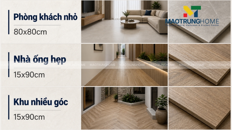 Kích thước gạch hợp lý khi chọn gạch lát nền cho nhà nhỏ