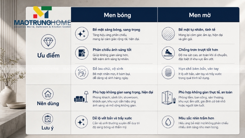 So sánh bề mặt gạch lát nền khi chọn cho nhà nhỏ