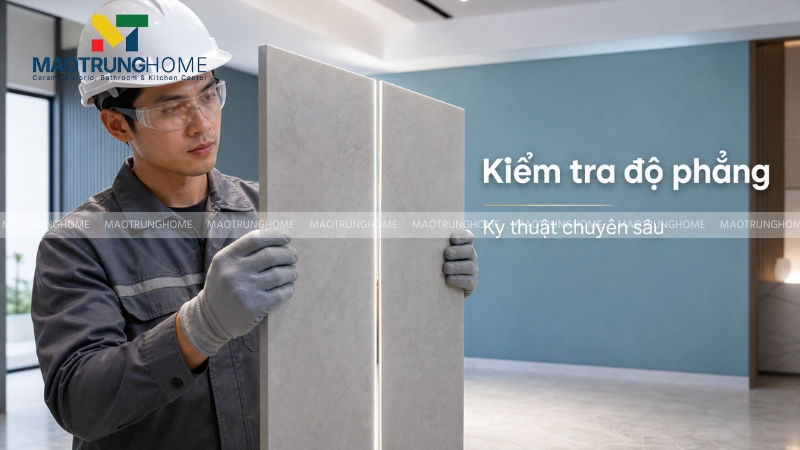 Kiểm tra độ phẳng bề mặt gạch là một bước quan trọng