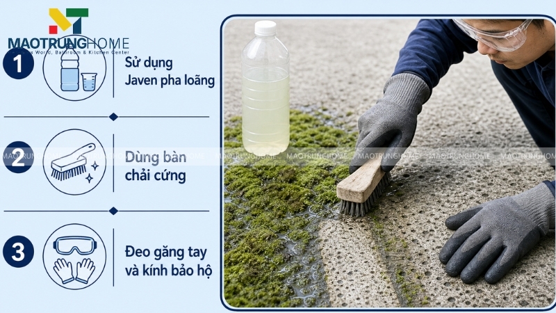 Quy trình tẩy rêu trên nền bê tông và xi măng xốp