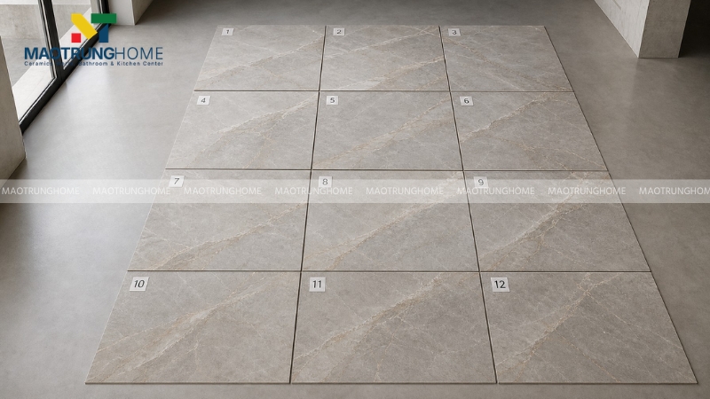 Chia vân gạch Dry Layout trên sàn công trình