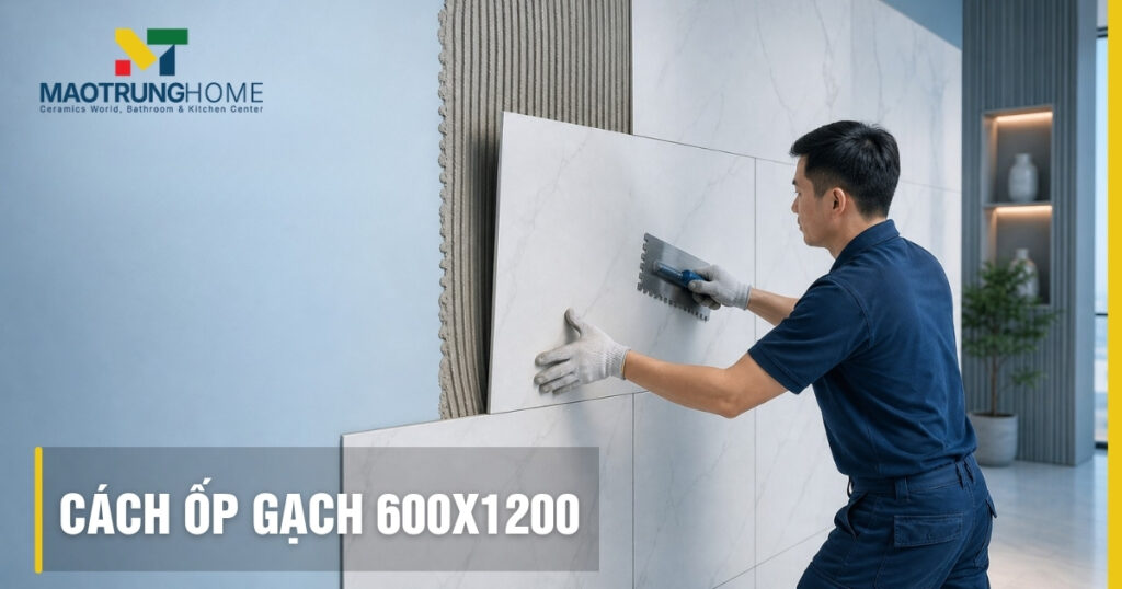 Cách ốp gạch 600x1200 chuẩn kỹ thuật, bền đẹp không bong tróc