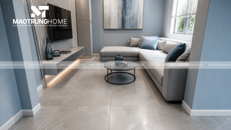 Gạch khổ lớn 80x80 thường tối ưu thẩm mỹ cho các không gian có chiều rộng từ 4m trở lên hoặc diện tích trên 20m2