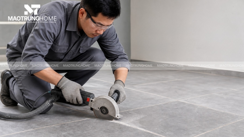Dùng máy cắt ron trước khi đục bỏ cách xử lý gạch ốp lát