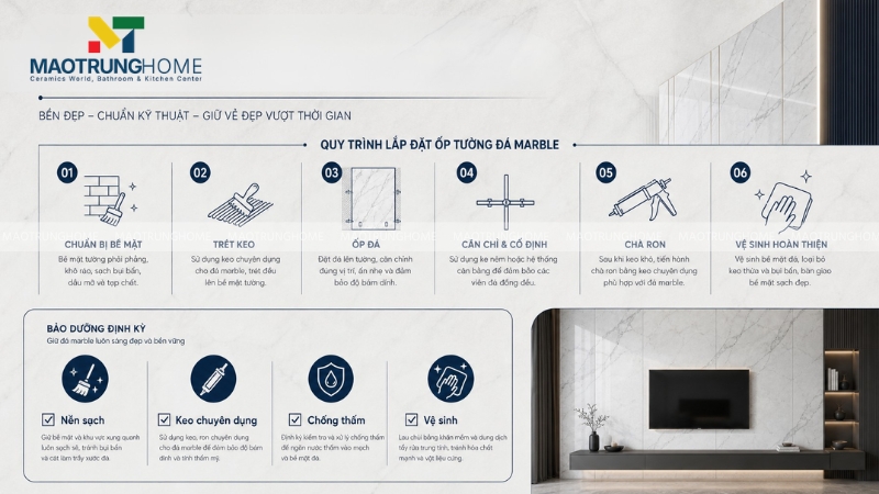 Lưu ý thi công đá marble ốp tường