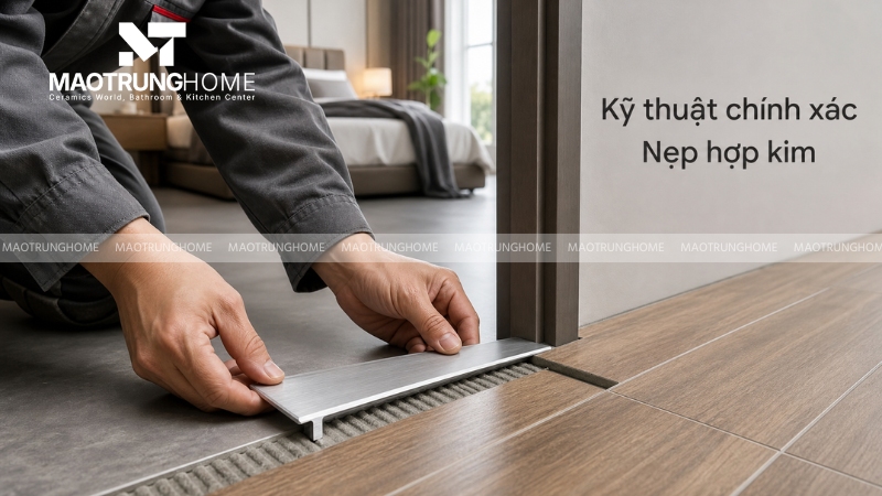 Lắp đặt nẹp chuyển tiếp để kết nối hai bề mặt gạch tại mạch ngừng