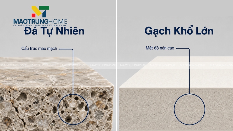 So sánh đá tự nhiên và gạch khổ lớn ốp cột