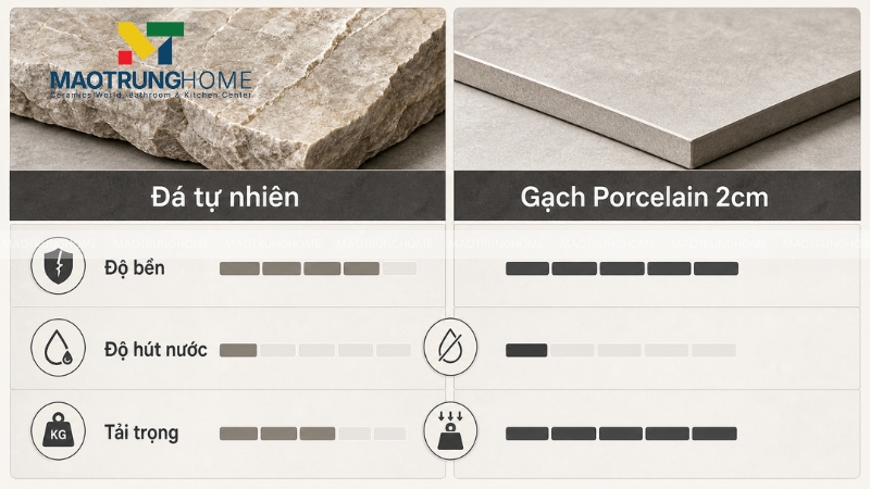 So sánh đá tự nhiên và gạch porcelain ngoại thất