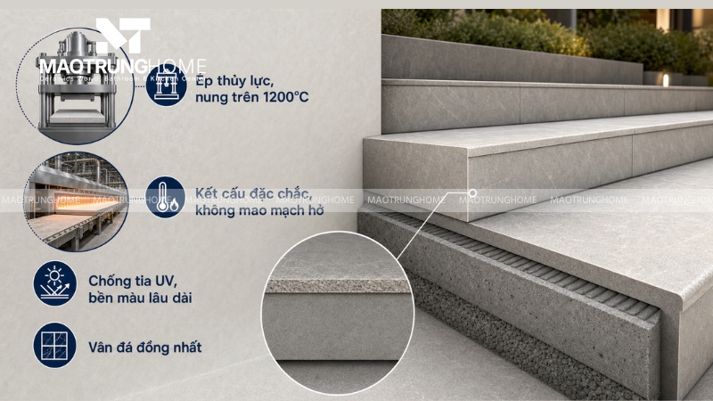 Sự vượt trội của đá nung kết và gạch porcelain khổ lớn