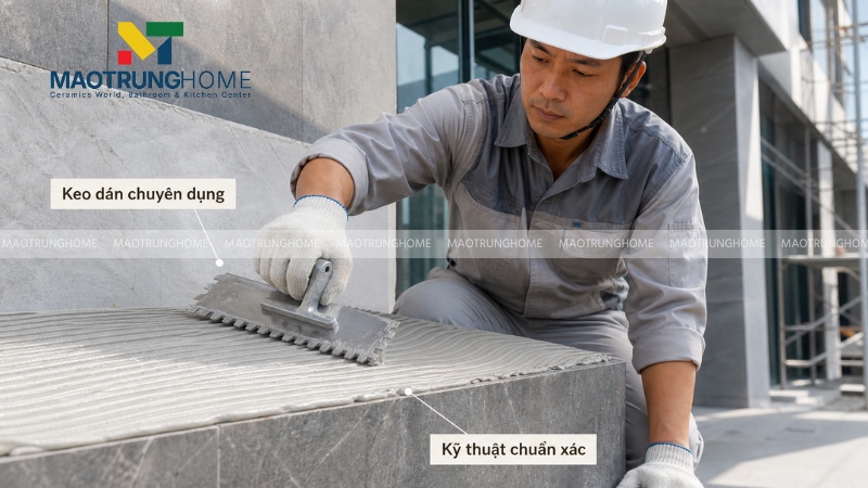Lỗi 1: Dùng hồ dầu xi măng truyền thống để dán đá