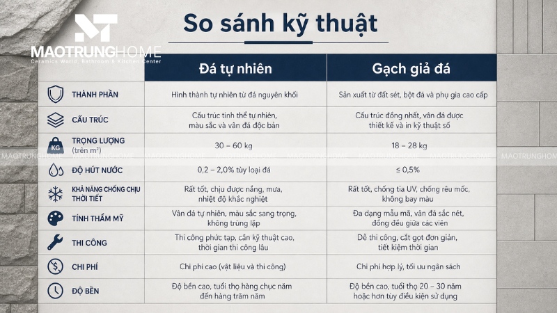 So sánh đá tự nhiên và gạch giả đá ốp tường ngoại thất