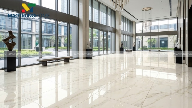 Sảnh thương mại lát gạch Canary bóng kính sang trọng