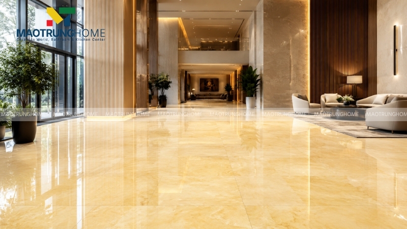 Gạch Canary khổ lớn tạo hiệu ứng mở rộng không gian và tăng vẻ sang trọng cho khu vực sảnh đón khách