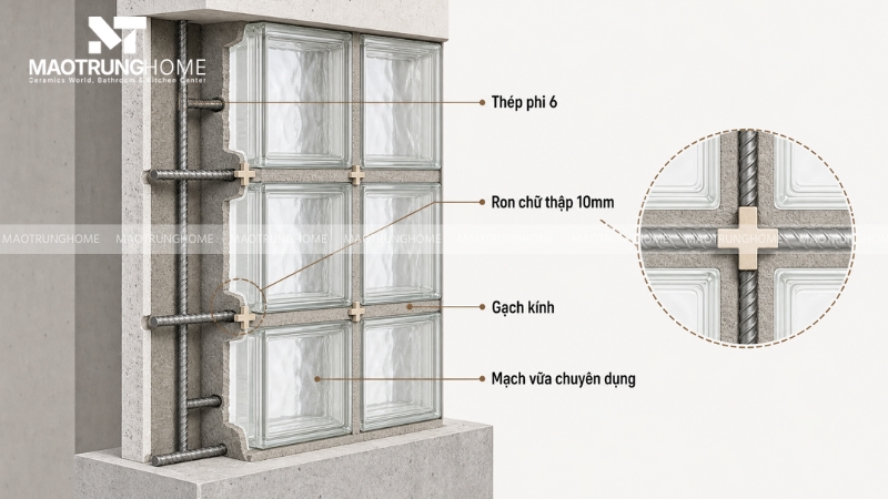 Đan thép gia cố phi 6 và định vị ron chữ thập 10mm