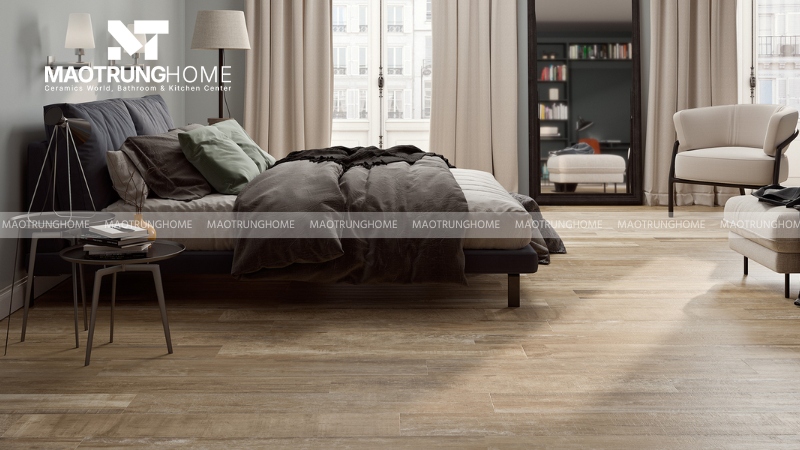 Gạch giả gỗ thay thế ván sàn khu vực phòng ngủ (Mẫu 6) 