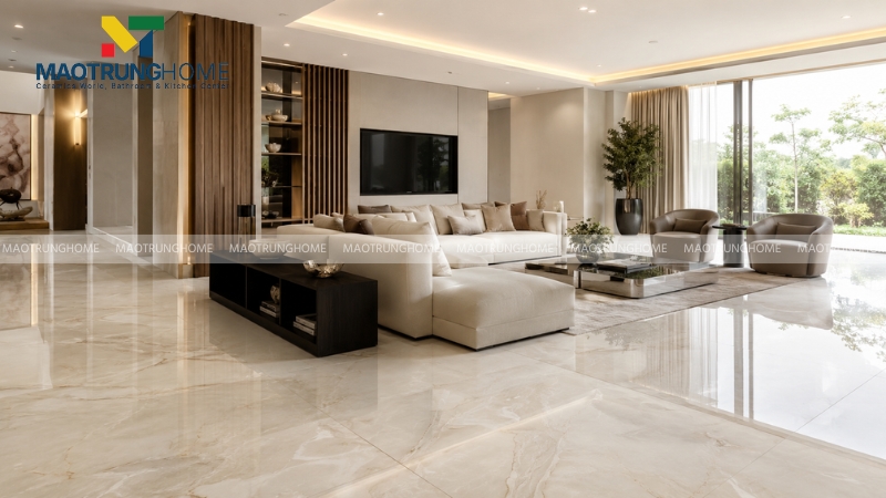 Gạch Pancera khổ lớn lát phòng khách biệt thự sang trọng