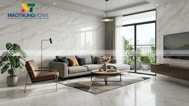 Phòng khách ốp gạch Thạch bàn phong cách hiện đại