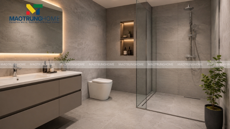 Bề mặt men nhám của gạch Toko được thiết kế với cấu trúc vi mô giúp thoát nước nhanh
