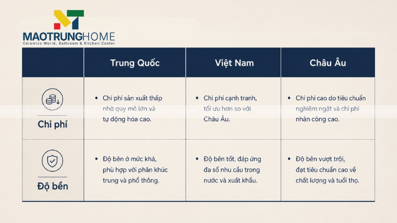 So sánh gạch Trung Quốc, gạch nội địa Việt và gạch Châu Âu