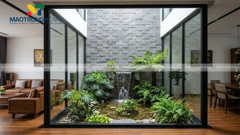 Đá chẻ răng lược tạo hiệu ứng nước chảy đẹp mắt cho tiểu cảnh