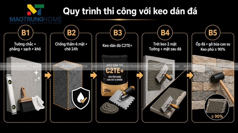 Các bước thi công với keo dán đá chuyên dụng