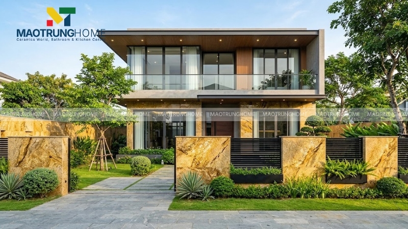 Đá chẻ vàng ánh kim mang lại sự sang trọng và ấm áp