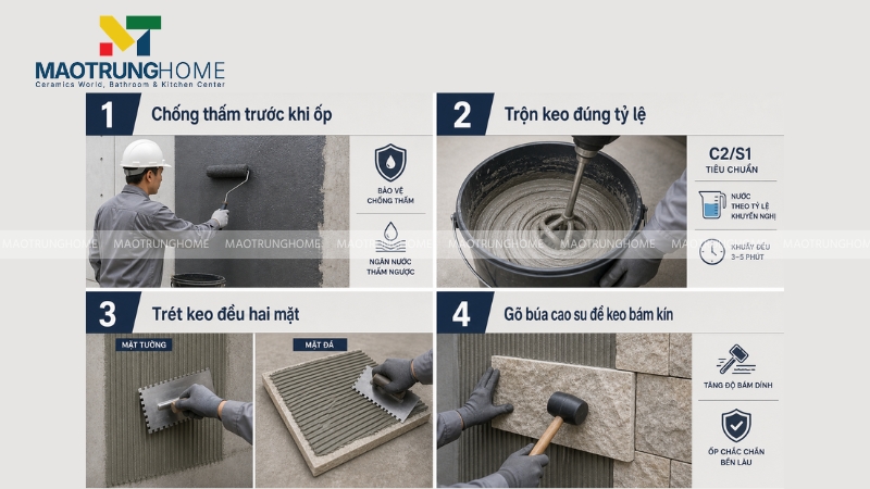 Quy trình sử dụng keo dán đá chuyên dụng và chống thấm